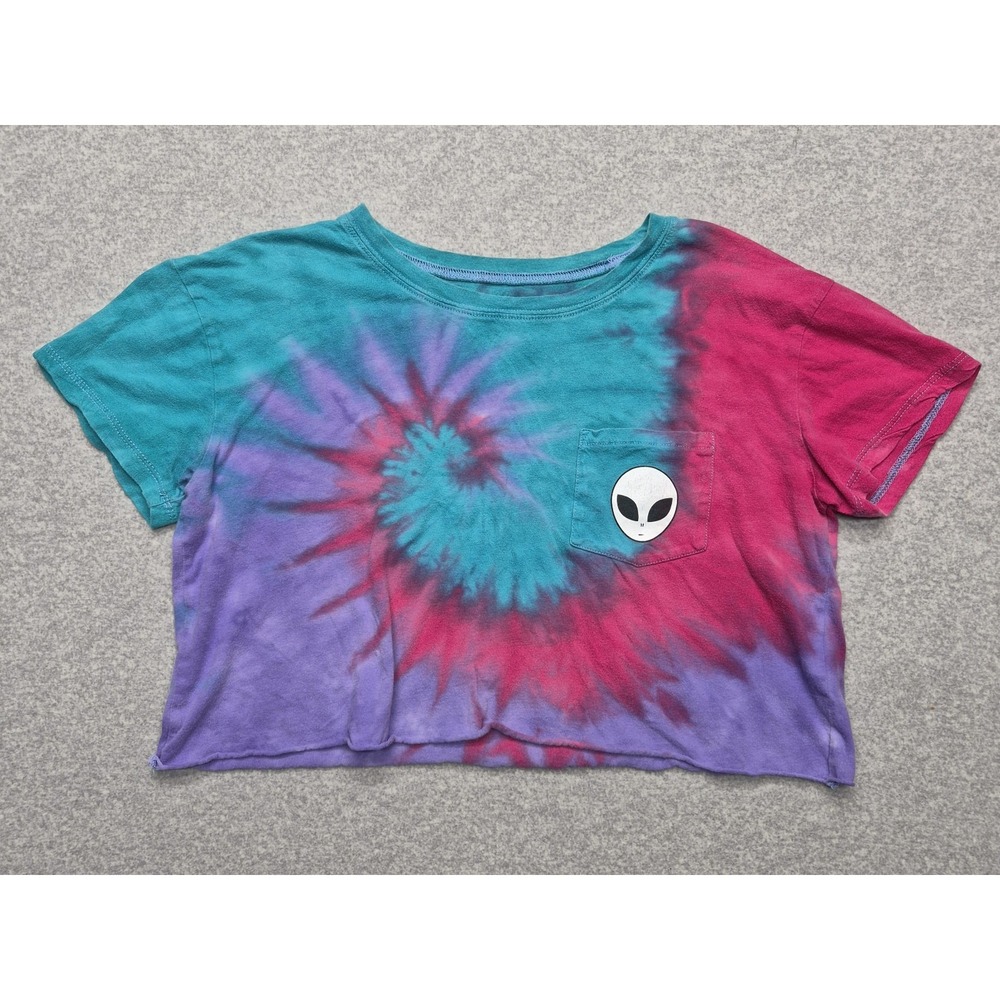 A.Lab Crop Top Shirt Womens Small Alien Graphic Tie Dye Pocket Boxy Tee